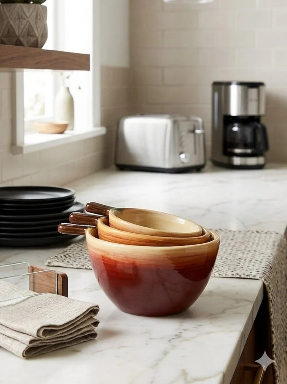 Apple-Shaped Ceramic Nesting Measuring Cup Set of 3 EUC